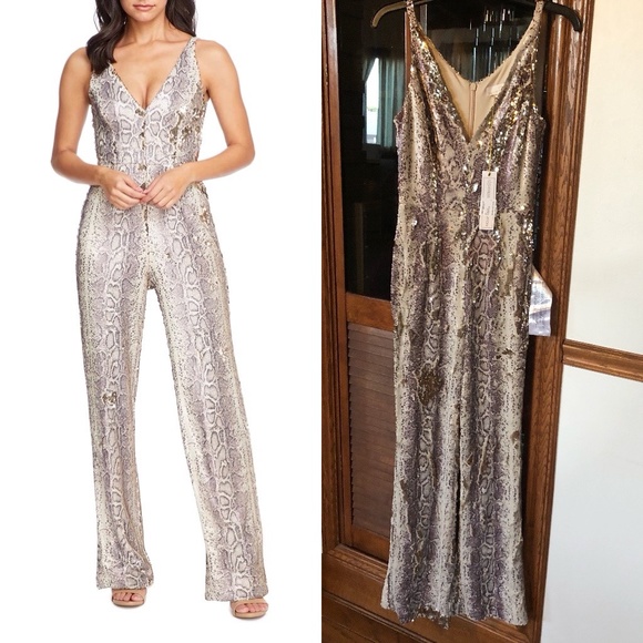Dress the Population Pants - Dress the population charlie python snake sequin print jumpsuit FINAL PRICE